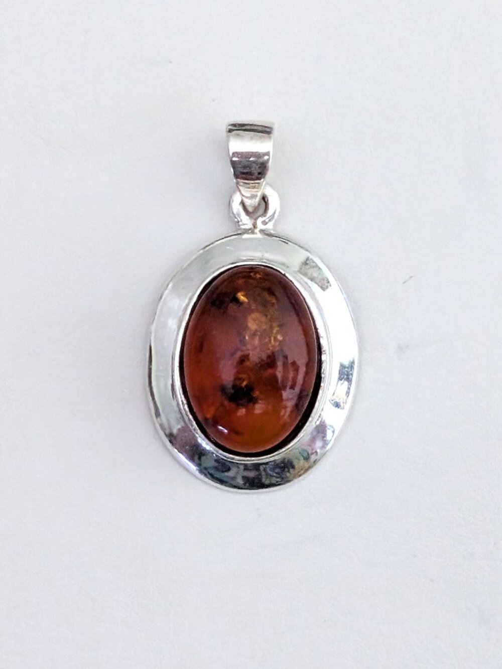 Vintage Sterling Silver 925 Bezel Set Baltic Honey Amber Pendant Charm